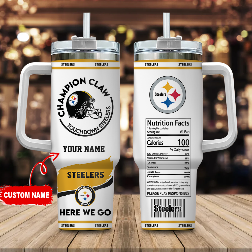 Pittsburgh Steelers NFL Champion Claw Custom Stanley Quencher 40oz Stainless Steel Tumbler With Handle