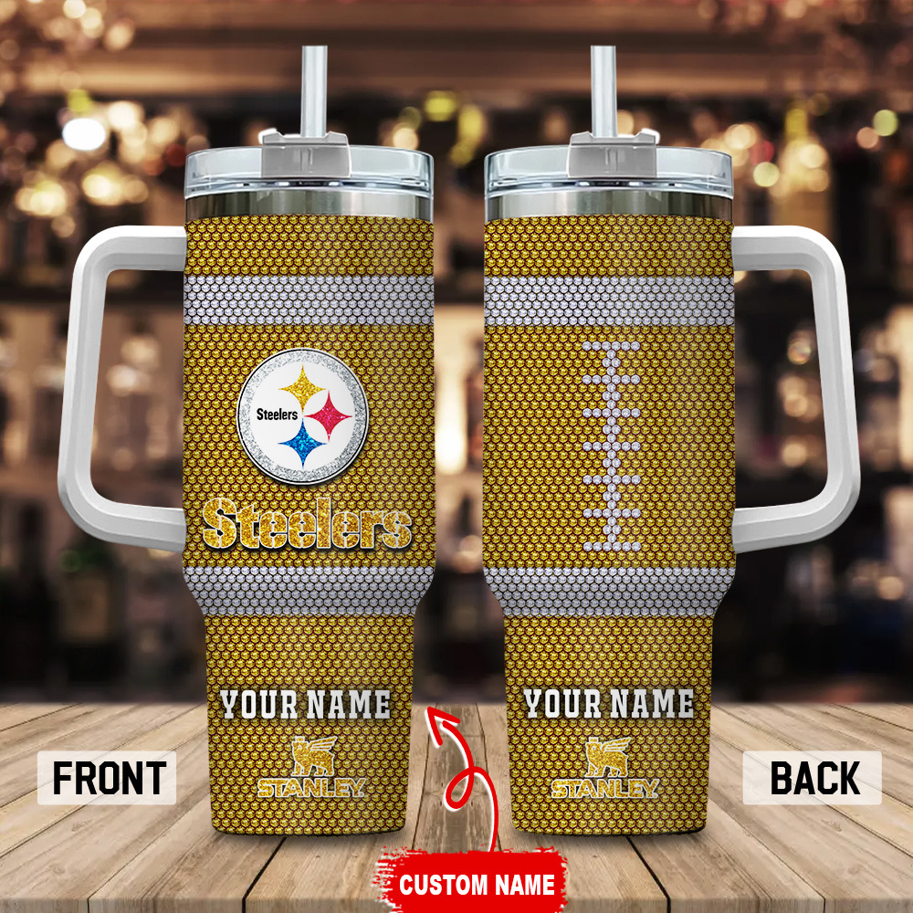Pittsburgh Steelers NFL Crystal Custom Stanley Quencher 40oz Stainless Steel Tumbler With Handle