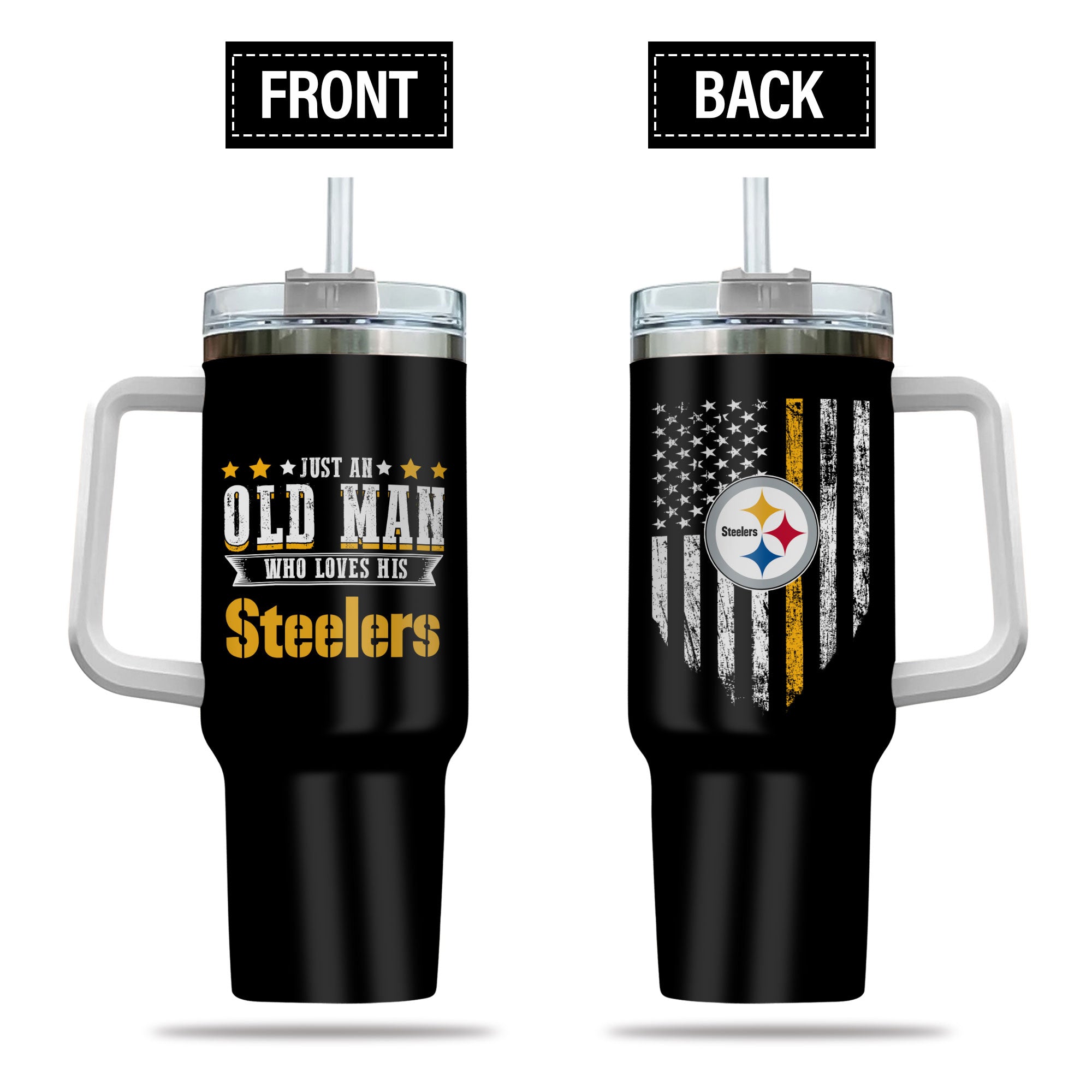 Pittsburgh Steelers NFL Custom Stanley Quencher 40oz Stainless Steel Tumbler With Handle
