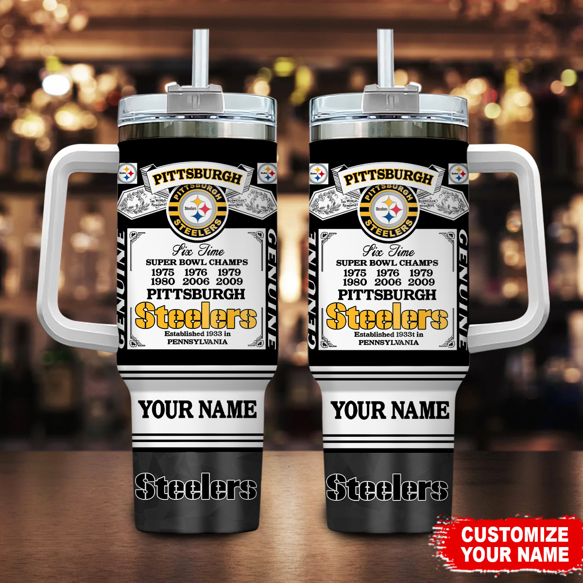 Pittsburgh Steelers NFL Custom Stanley Quencher 40oz Stainless Steel Tumbler With Handle