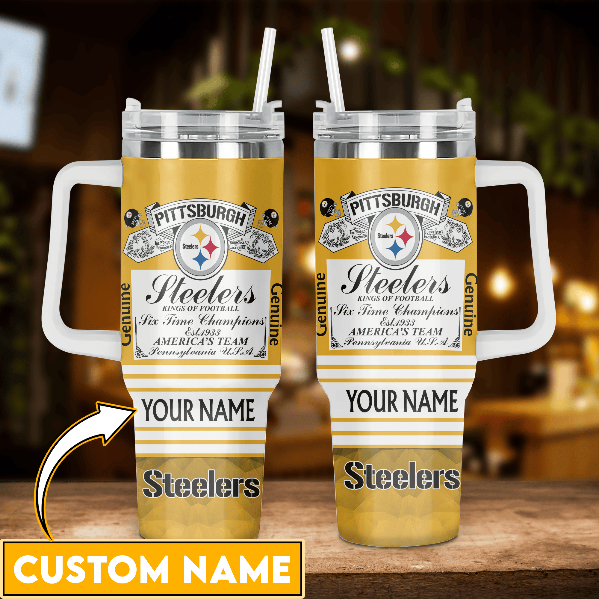 Pittsburgh Steelers NFL Custom Stanley Quencher 40oz Stainless Steel Tumbler With Handle