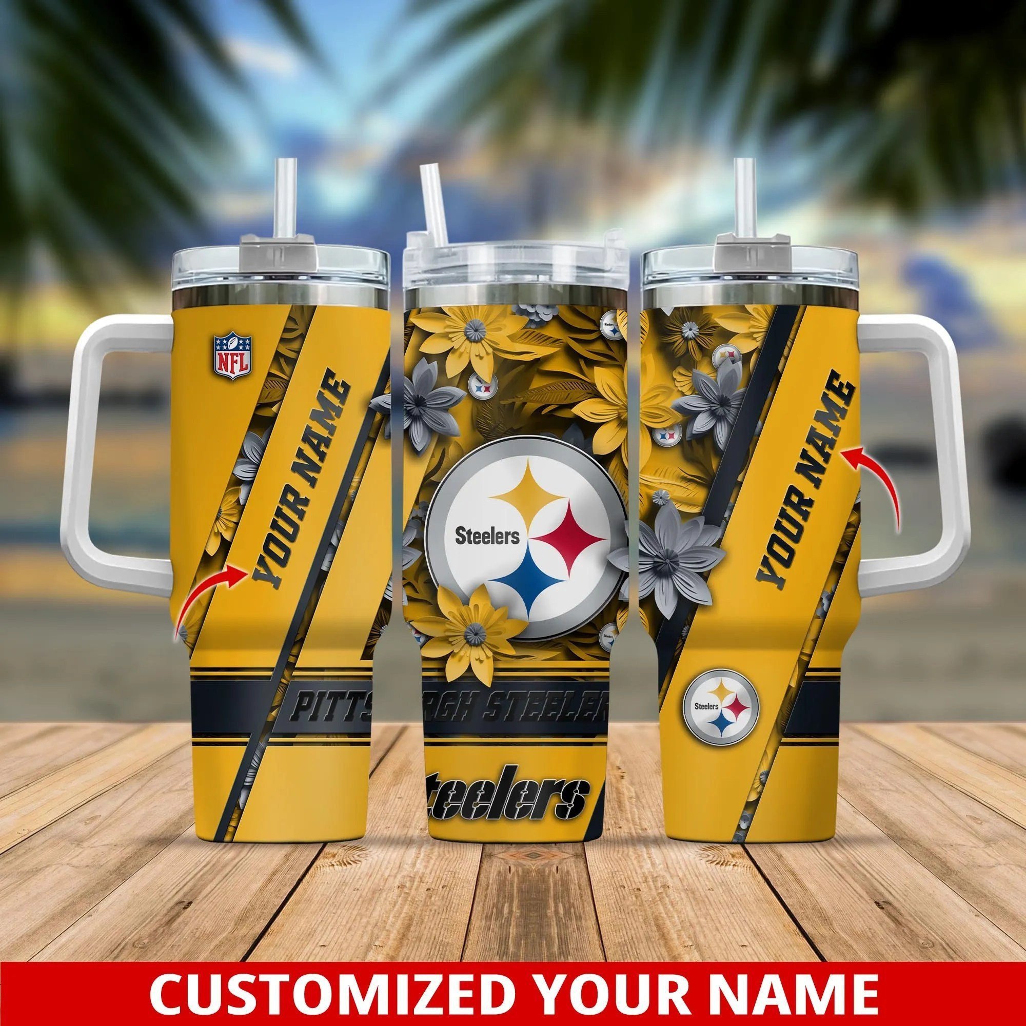 Pittsburgh Steelers NFL Custom Stanley Quencher 40oz Stainless Steel Tumbler With Handle