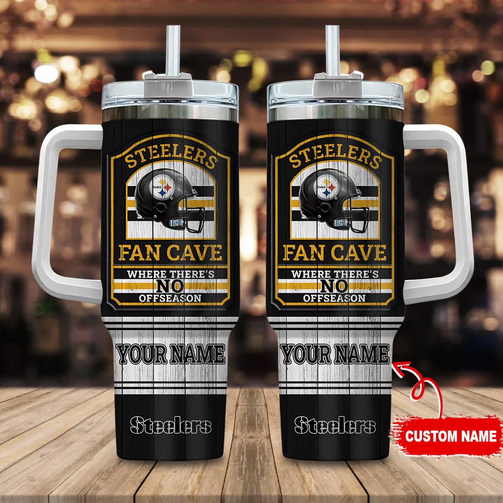 Pittsburgh Steelers NFL Fan Cave Custom Stanley Quencher 40oz Stainless Steel Tumbler With Handle