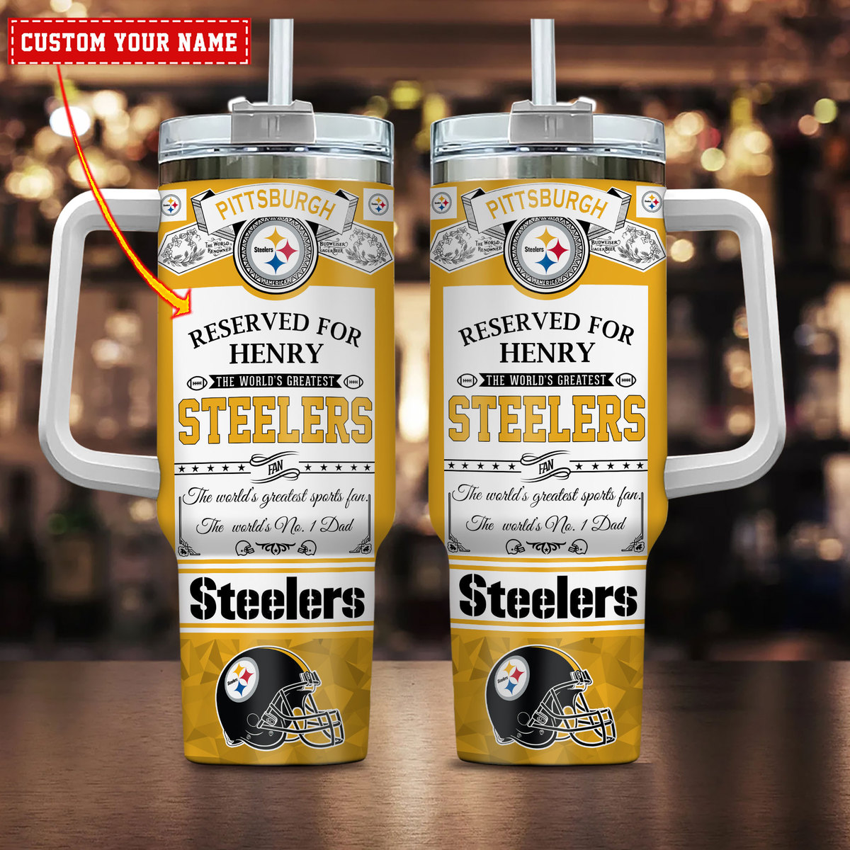 Pittsburgh Steelers NFL Father's Day Custom Stanley Quencher 40oz Stainless Steel Tumbler With Handle