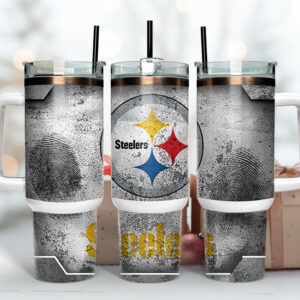 Pittsburgh Steelers NFL Fingerprint Effect Custom Stanley Quencher 40oz Stainless Steel Tumbler With Handle