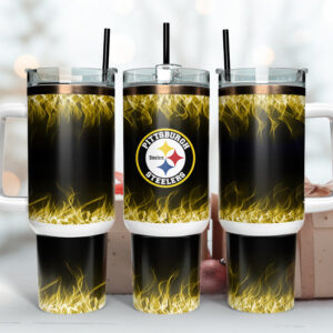 Pittsburgh Steelers NFL Fire Effect Custom Stanley Quencher 40oz Stainless Steel Tumbler With Handle