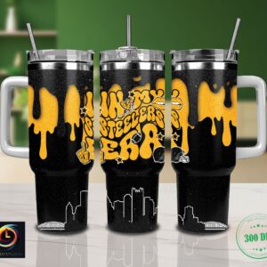 Pittsburgh Steelers NFL Glitter Custom Stanley Quencher 40oz Stainless Steel Tumbler With Handle