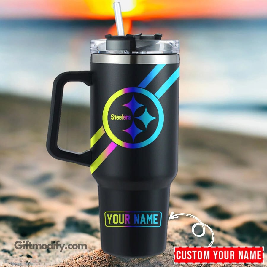 Pittsburgh Steelers NFL Hologram Logo Custom Stanley Quencher 40oz Stainless Steel Tumbler With Handle