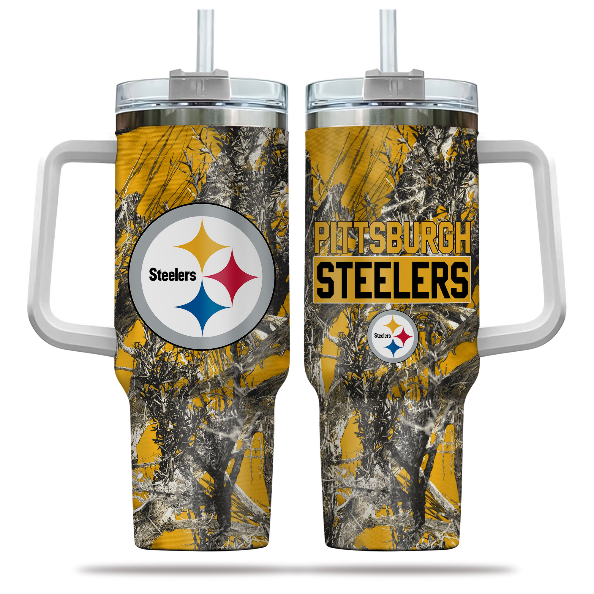 Pittsburgh Steelers NFL Hunting Custom Stanley Quencher 40oz Stainless Steel Tumbler With Handle