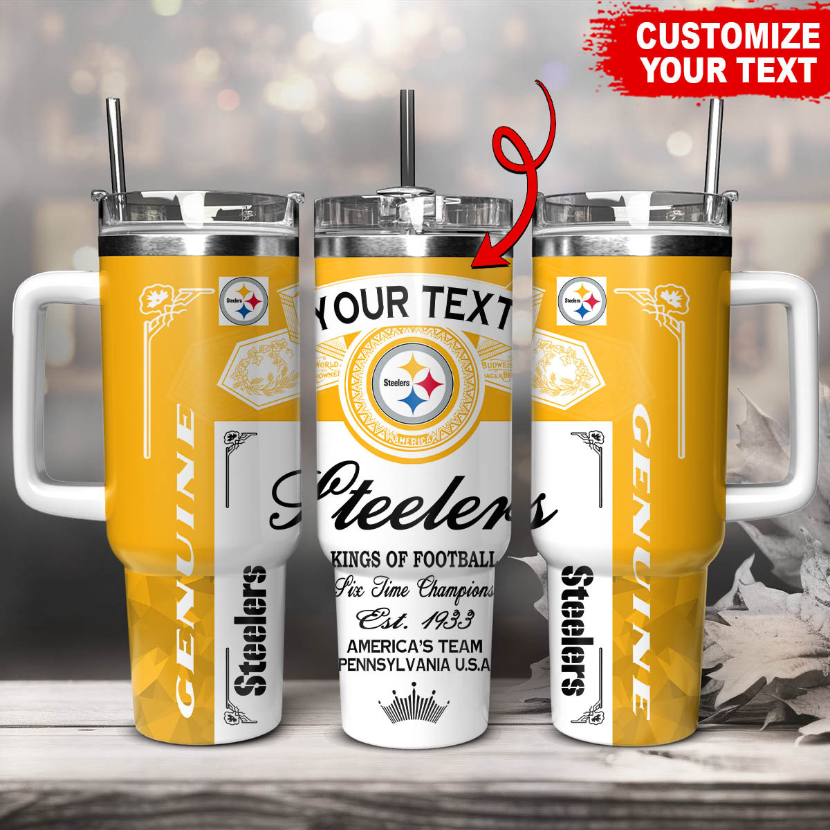 Pittsburgh Steelers NFL Kings Of Football Custom Stanley Quencher 40oz Stainless Steel Tumbler With Handle