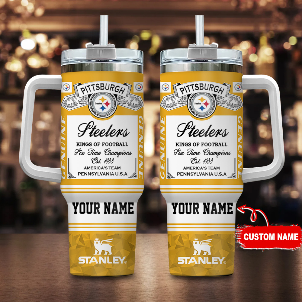 Pittsburgh Steelers NFL Kings Of Football Custom Stanley Quencher 40oz Stainless Steel Tumbler With Handle