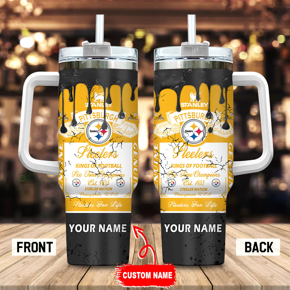 Pittsburgh Steelers NFL Kings Of Football Custom Stanley Quencher 40oz Stainless Steel Tumbler With Handle