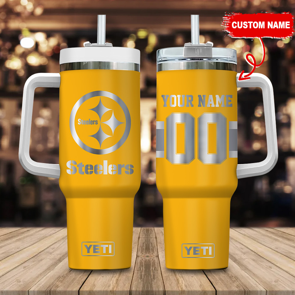Pittsburgh Steelers NFL Laser Engraved Effect Custom Stanley Quencher 40oz Stainless Steel Tumbler With Handle