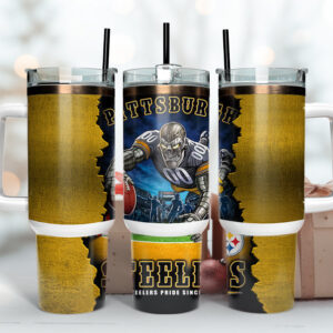Pittsburgh Steelers NFL Mascot Custom Stanley Quencher 40oz Stainless Steel Tumbler With Handle