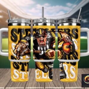 Pittsburgh Steelers NFL Mascot Custom Stanley Quencher 40oz Stainless Steel Tumbler With Handle