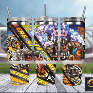 Pittsburgh Steelers NFL Mascot Custom Stanley Quencher 40oz Stainless Steel Tumbler With Handle