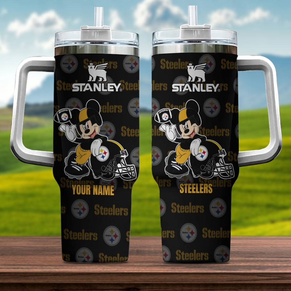 Pittsburgh Steelers NFL Mickey Mouse Custom Stanley Quencher 40oz Stainless Steel Tumbler With Handle