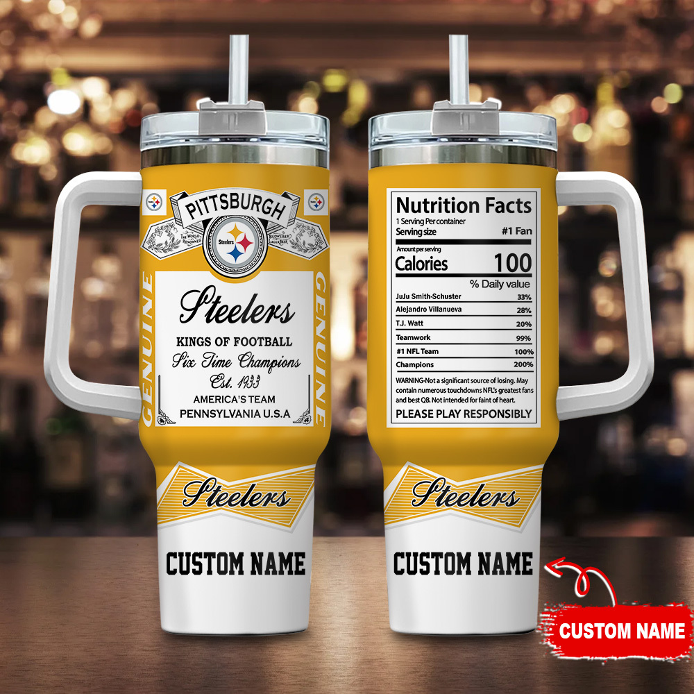 Pittsburgh Steelers NFL Nutrition Facts Custom Stanley Quencher 40oz Stainless Steel Tumbler With Handle