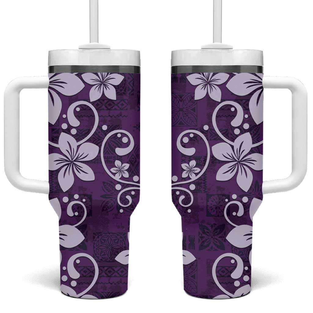 Plumeria Floral Tapa Amethyst Purple Custom Stanley Quencher 40oz Stainless Steel Tumbler With Handle