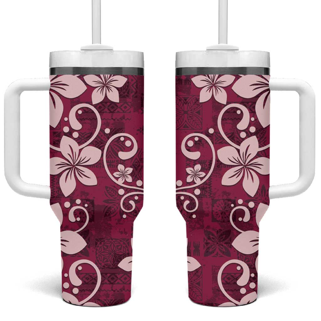 Plumeria Floral Tapa Ruby Pink Custom Stanley Quencher 40oz Stainless Steel Tumbler With Handle
