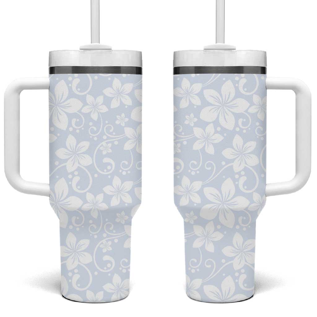 Plumeria Floral White Sunday Custom Stanley Quencher 40oz Stainless Steel Tumbler With Handle