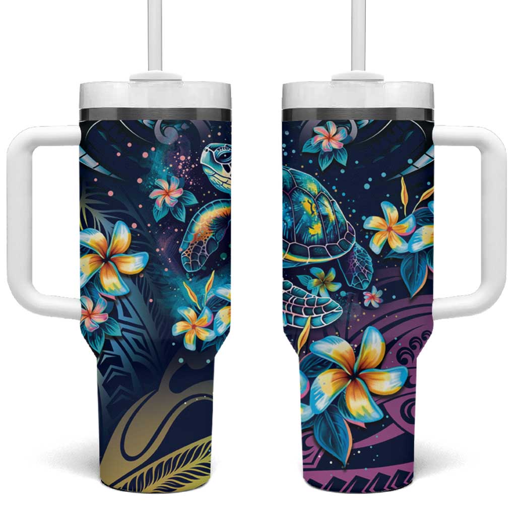 Plumeria Turtles Traditional Tribal Custom Stanley Quencher 40oz Stainless Steel Tumbler With Handle