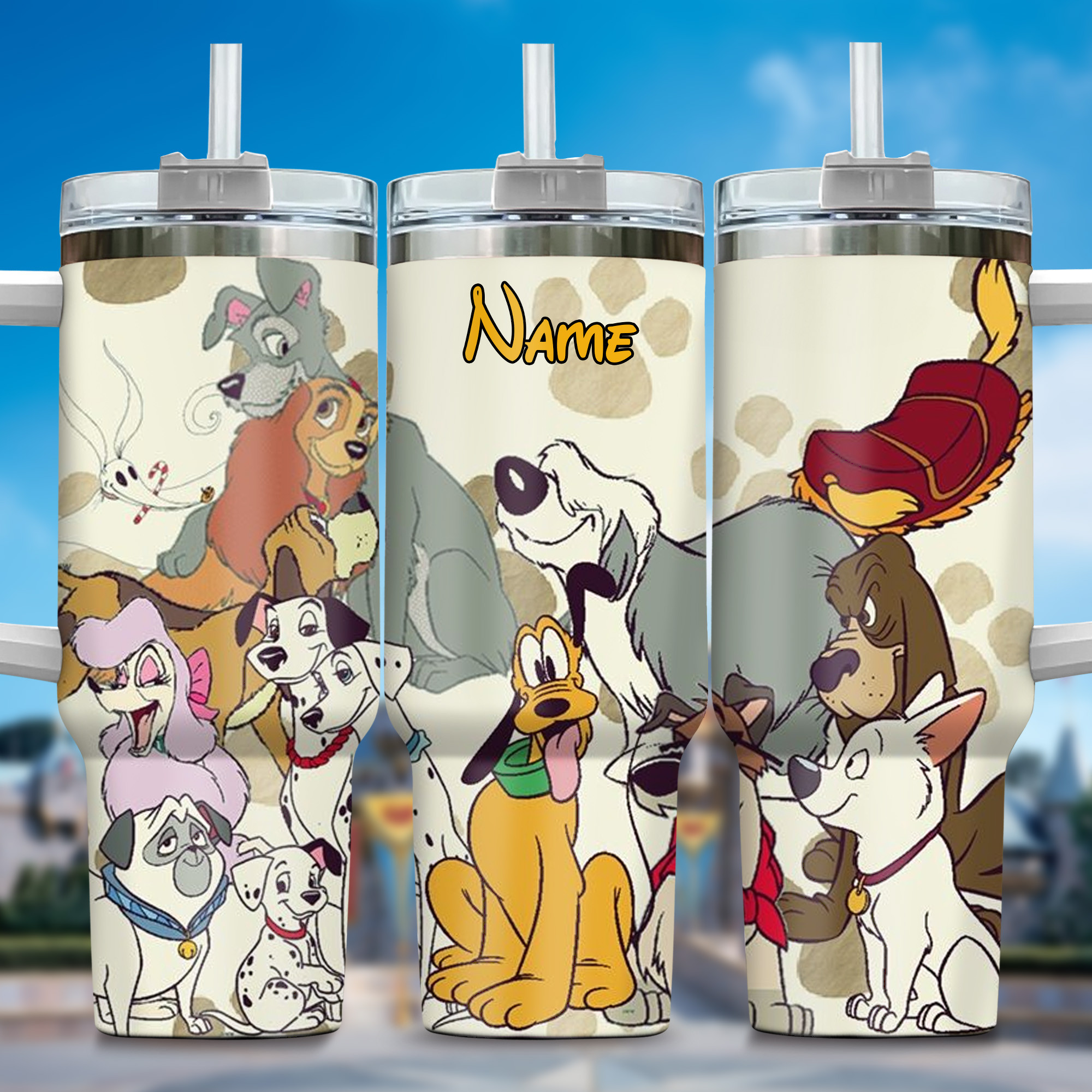 Pluto Dog Cartoon Custom Stanley Quencher 40oz Stainless Steel Tumbler With Handle