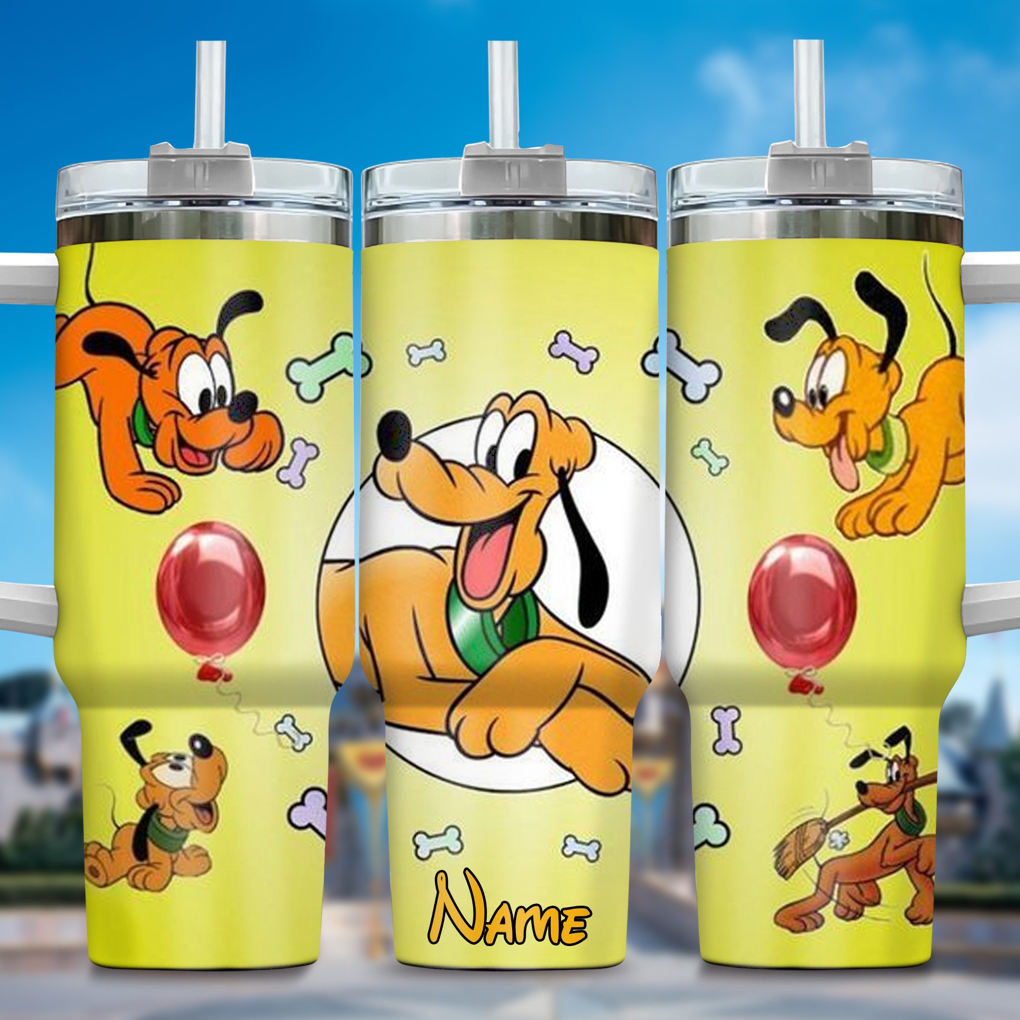 Pluto Dog Cartoon Custom Stanley Quencher 40oz Stainless Steel Tumbler With Handle