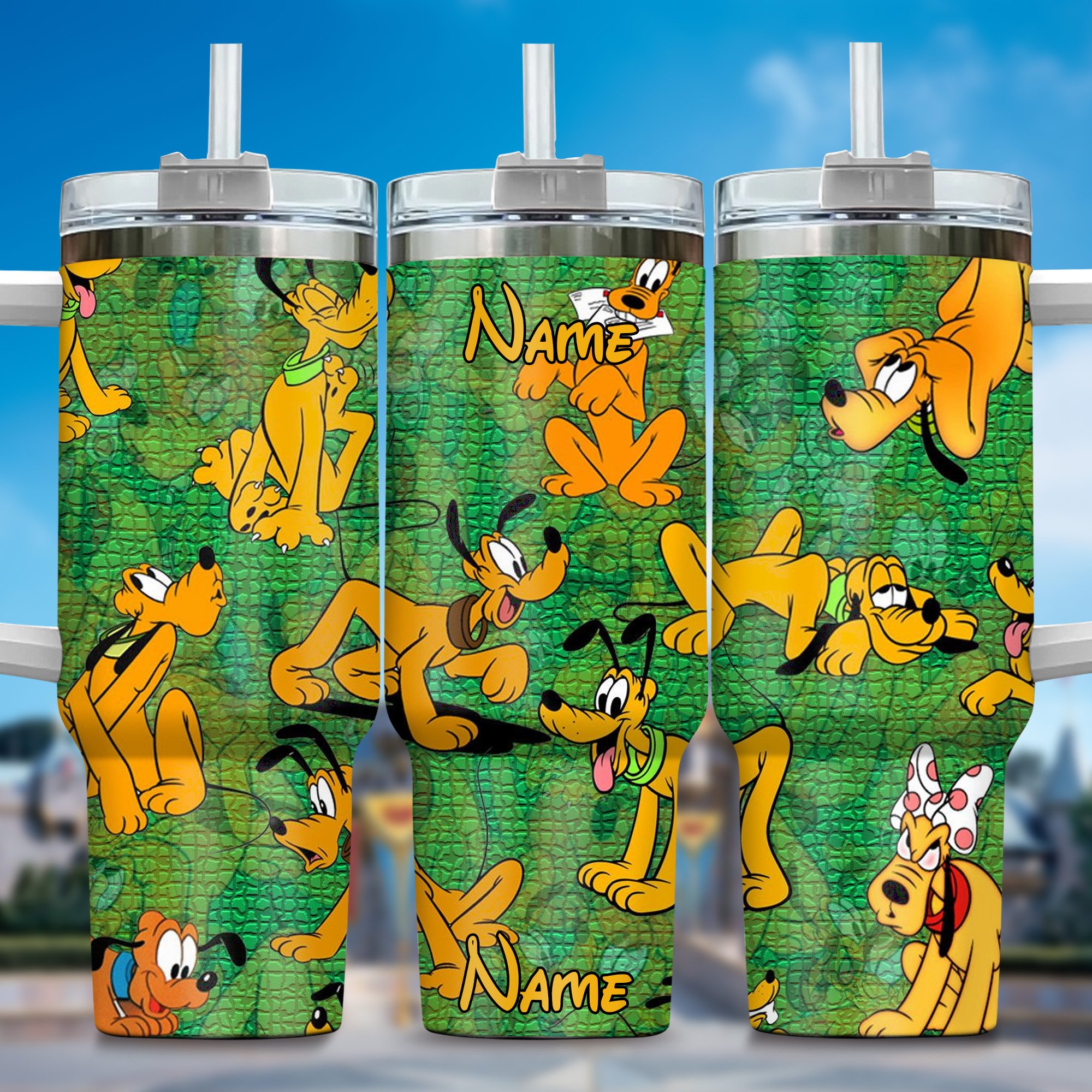 Pluto Dog Cartoon Custom Stanley Quencher 40oz Stainless Steel Tumbler With Handle