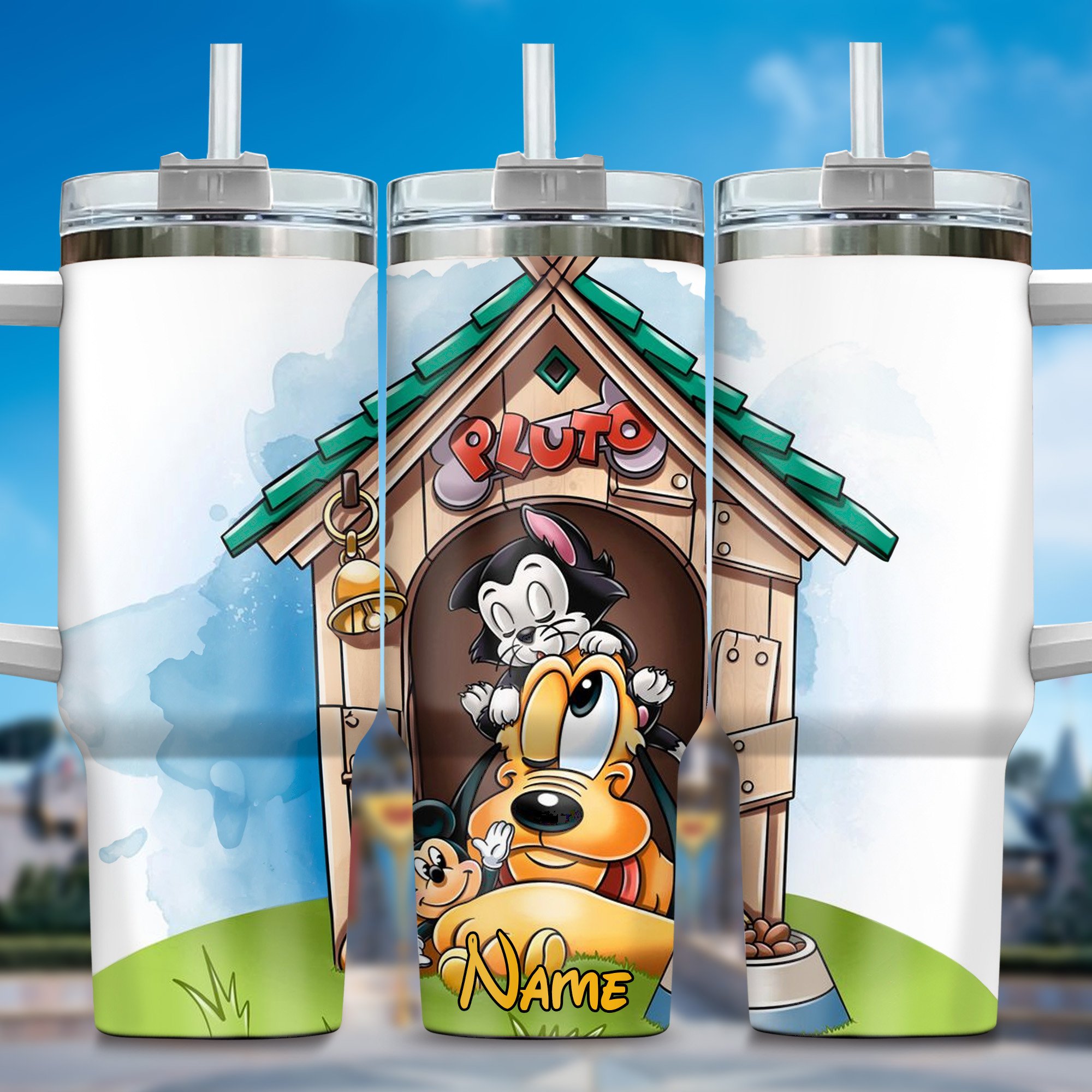Pluto Dog Cartoon Custom Stanley Quencher 40oz Stainless Steel Tumbler With Handle
