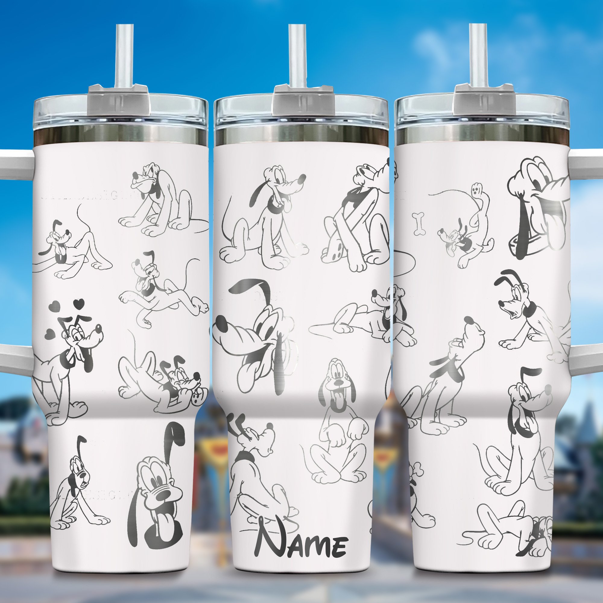 Pluto Dog Cartoon Custom Stanley Quencher 40oz Stainless Steel Tumbler With Handle