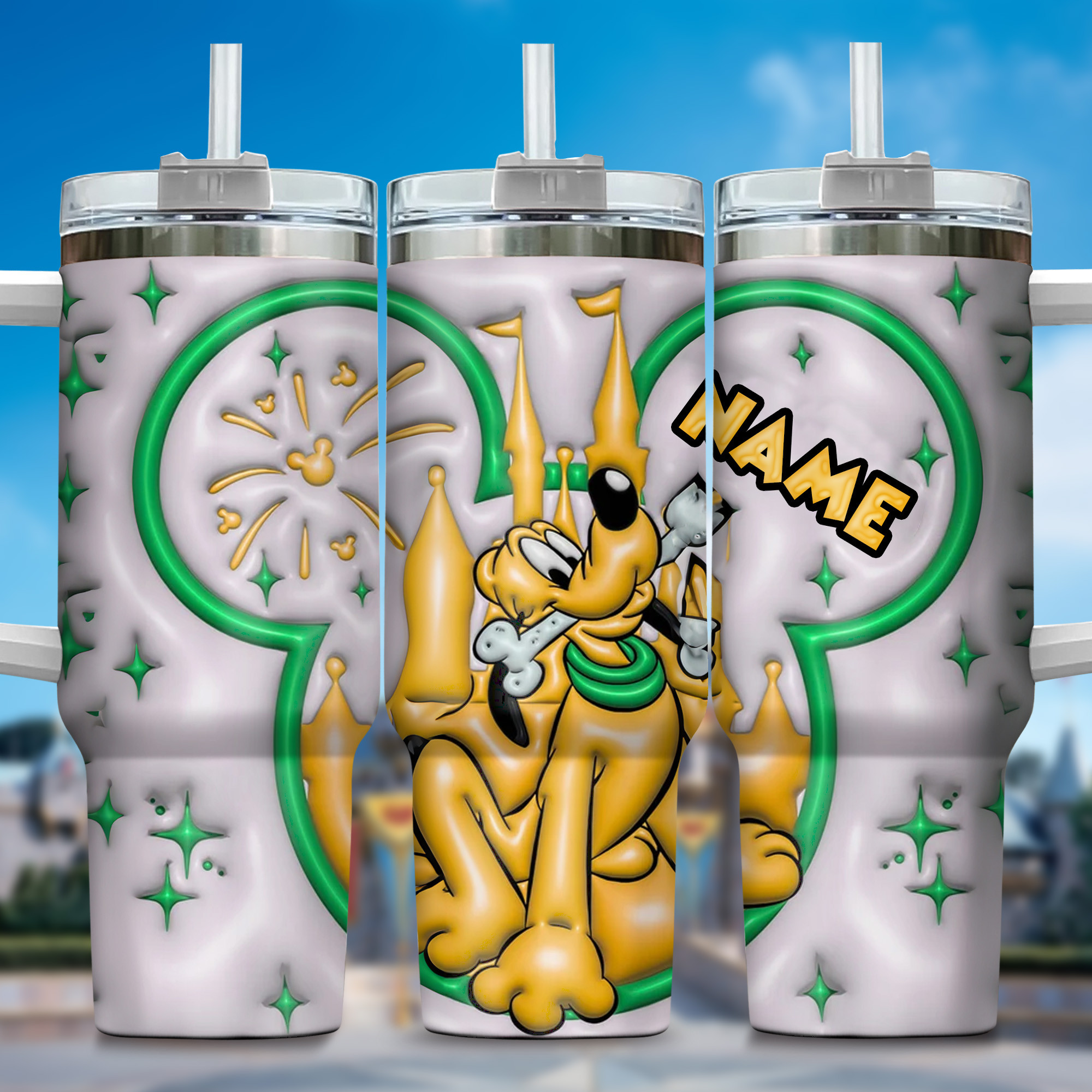 Pluto Dog Cartoon Custom Stanley Quencher 40oz Stainless Steel Tumbler With Handle