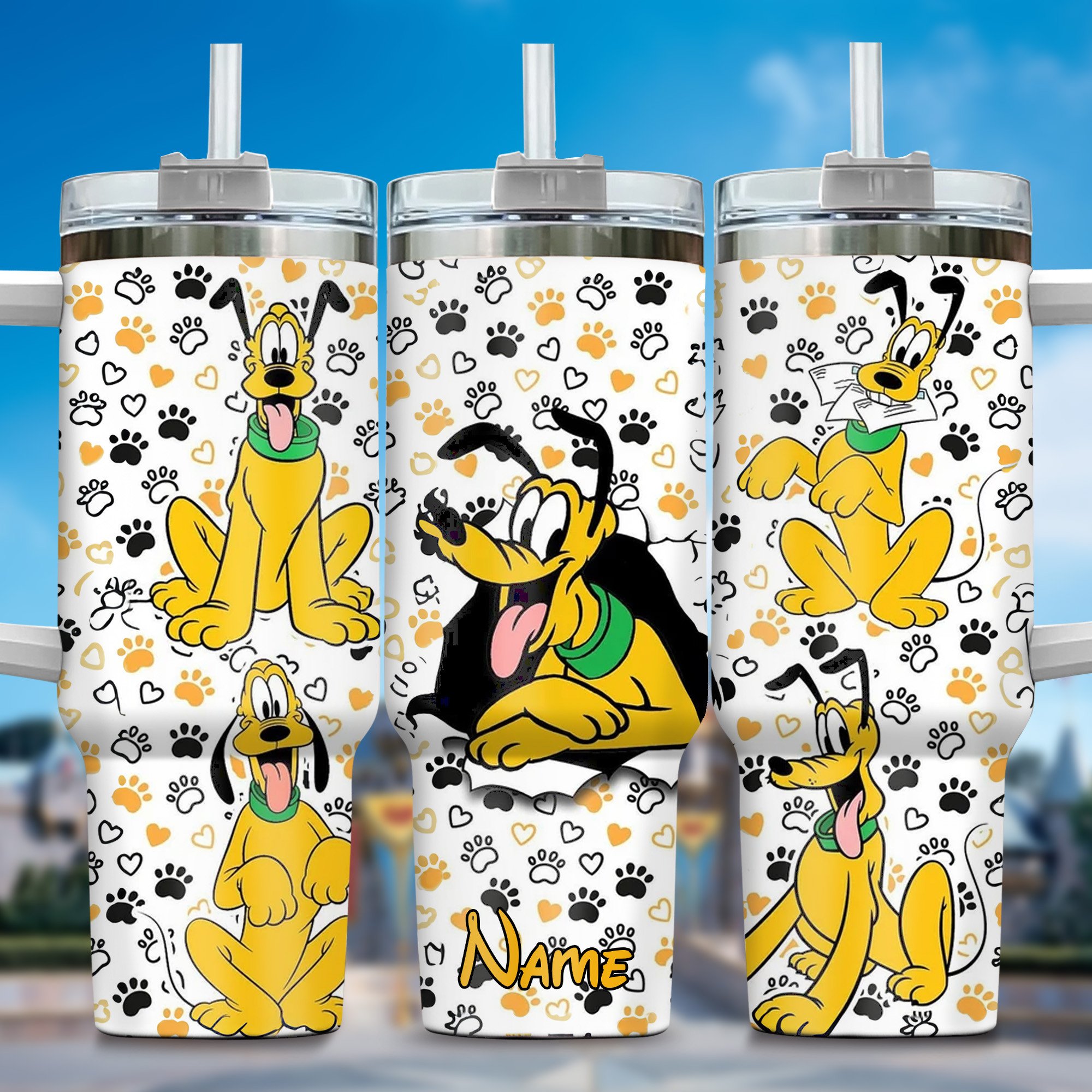 Pluto Dog Cartoon Custom Stanley Quencher 40oz Stainless Steel Tumbler With Handle