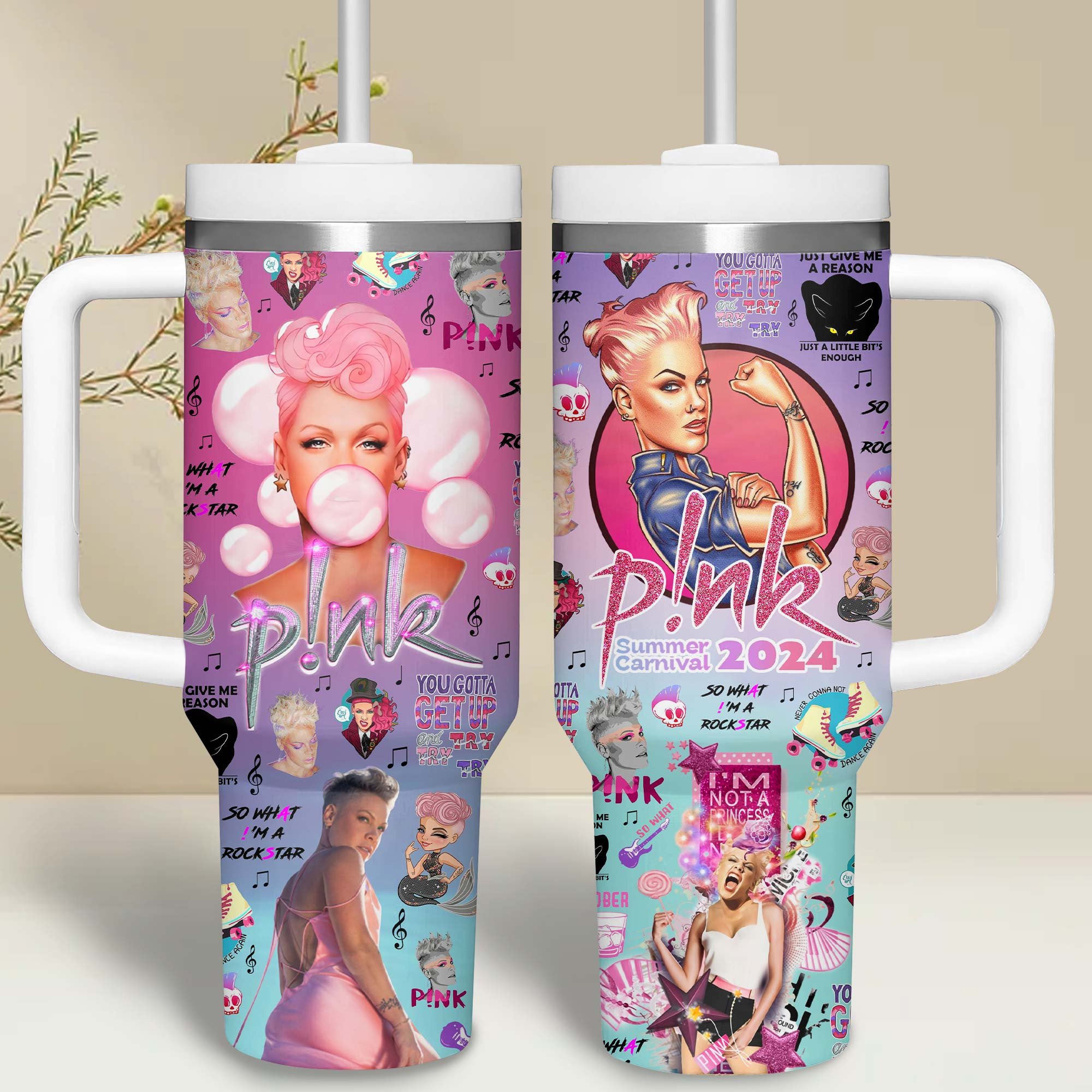 P!nk Music Custom Stanley Quencher 40oz Stainless Steel Tumbler With Handle