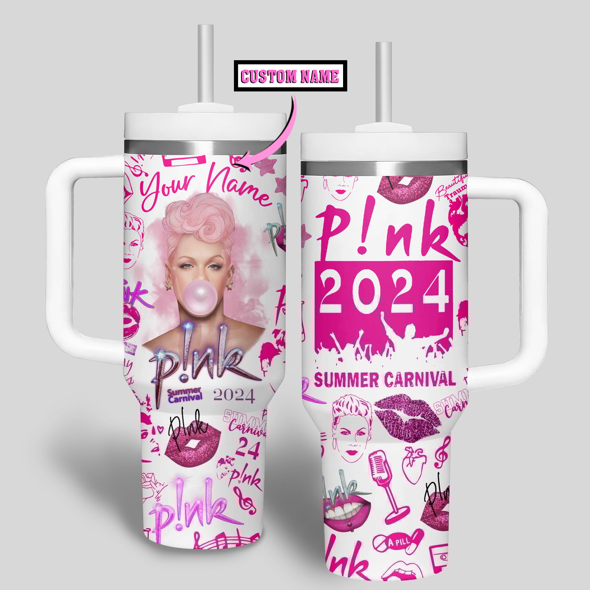 P!nk Music Custom Stanley Quencher 40oz Stainless Steel Tumbler With Handle