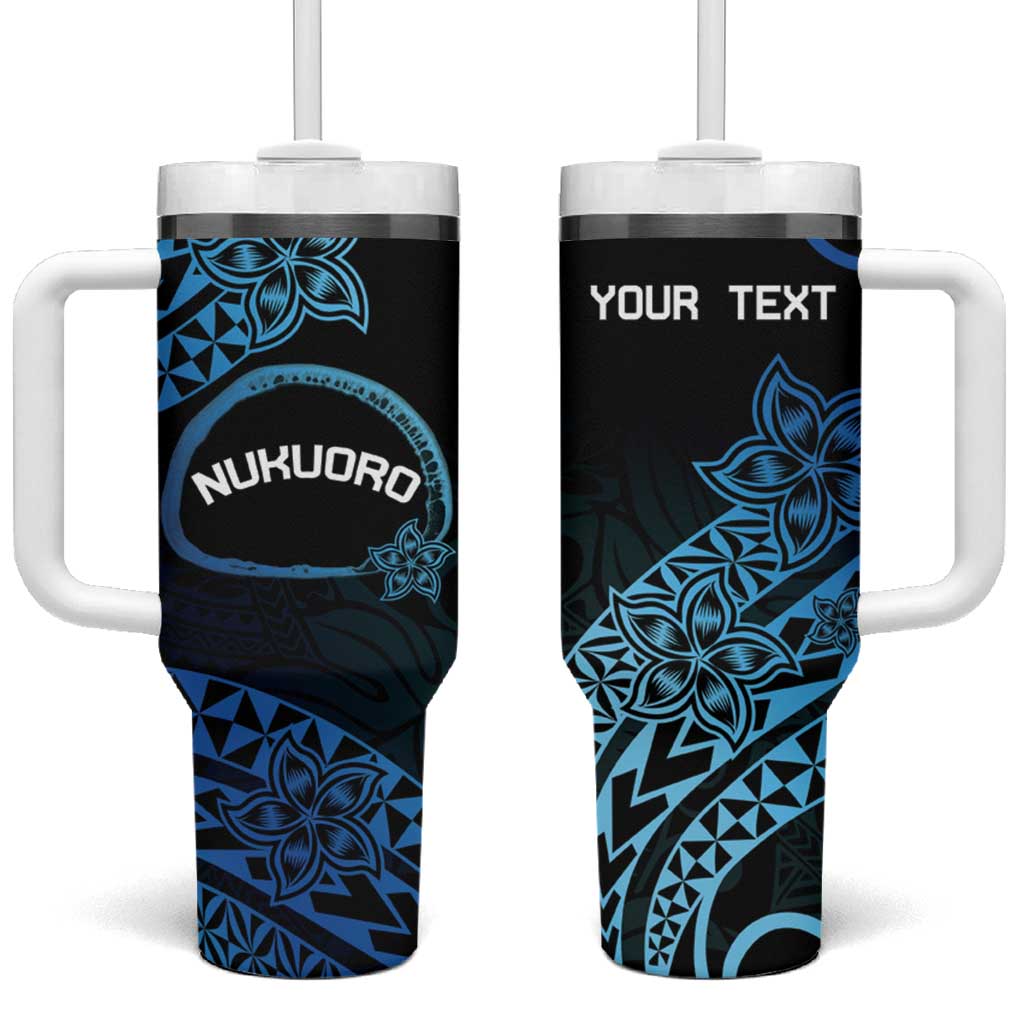 Pohnpei Nukuoro Micronesia Polynesian Tattoo Curves Blue Custom Stanley Quencher 40oz Stainless Steel Tumbler With Handle