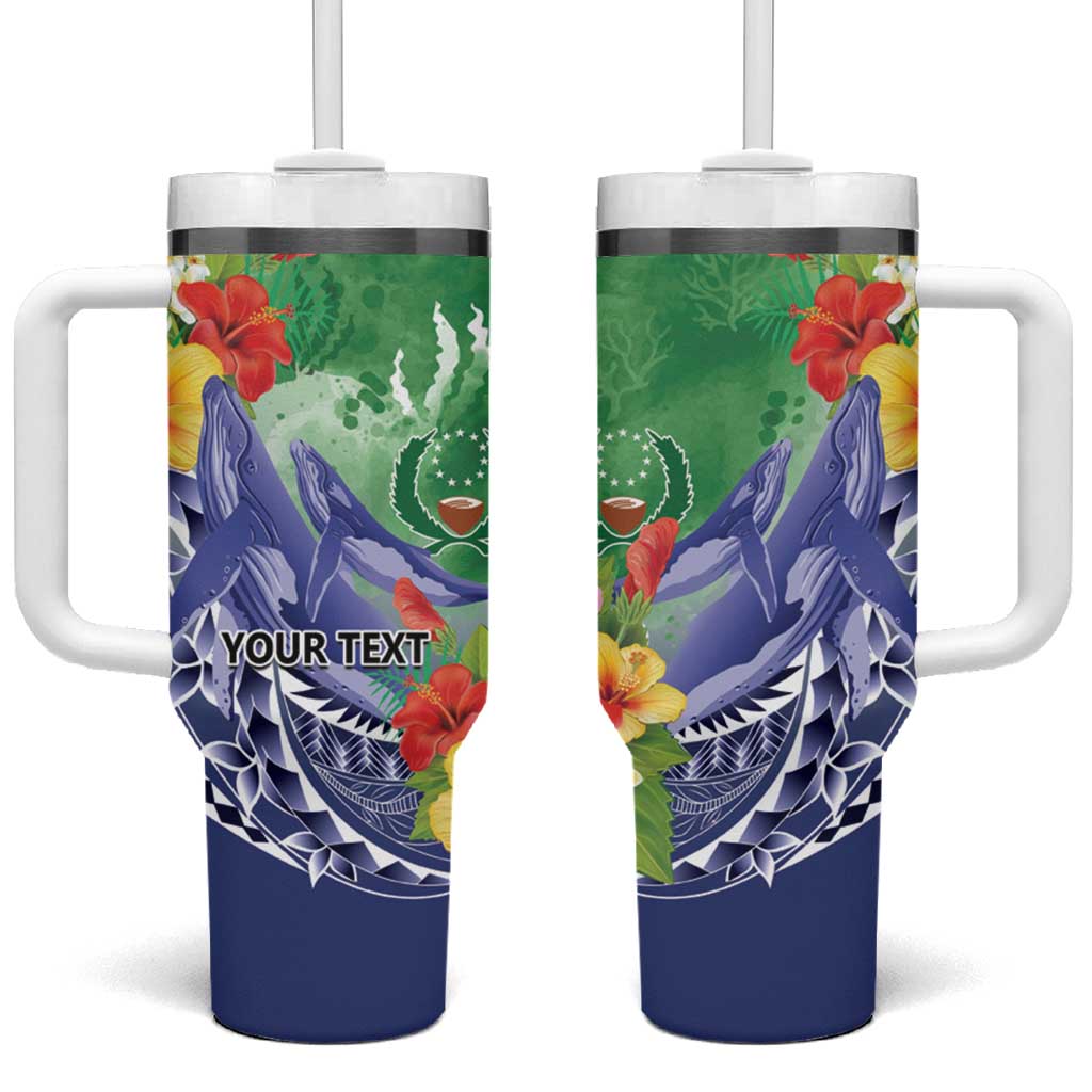 Pohnpei States Humpback Whale Polynesian Tropical Flowers Custom Stanley Quencher 40oz Stainless Steel Tumbler With Handle
