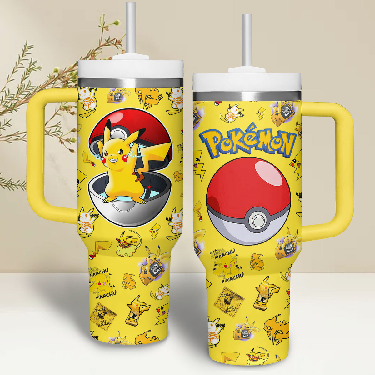 Pokemon Games Custom Stanley Quencher 40oz Stainless Steel Tumbler With Handle
