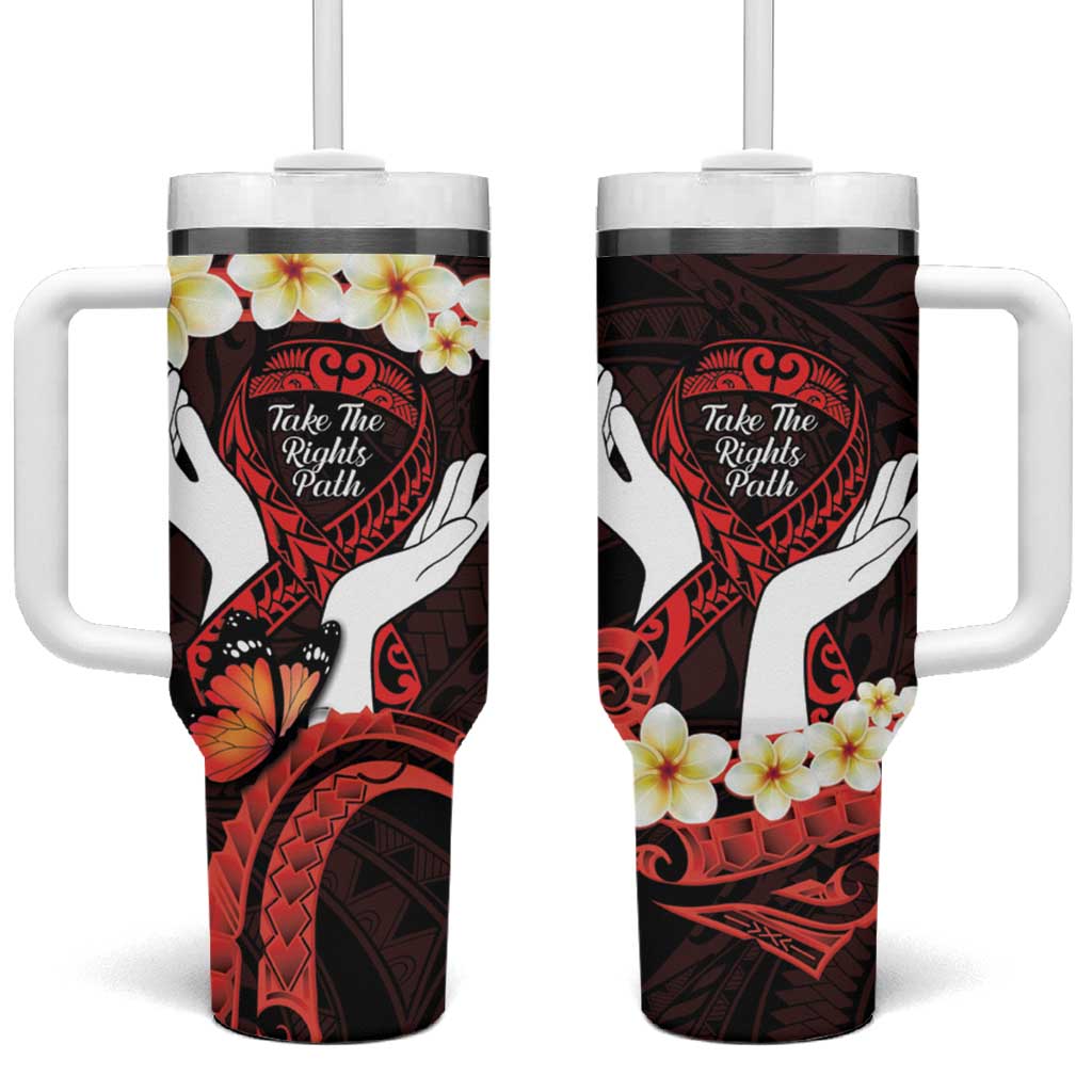 Polynesia AIDS Awareness Month Take The Rights Path Polynesian Custom Stanley Quencher 40oz Stainless Steel Tumbler With Handle
