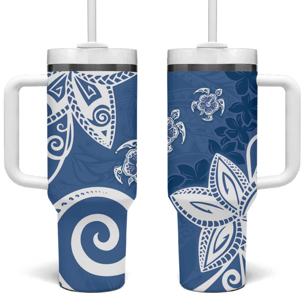 Polynesia Blue Tribal Turtle Floral Custom Stanley Quencher 40oz Stainless Steel Tumbler With Handle