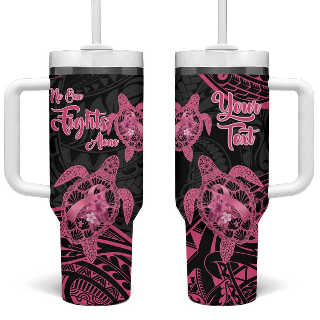 Polynesia Breast Cancer Awareness No One Fights Alone Turtle Ribbon Black Custom Stanley Quencher 40oz Stainless Steel Tumbler With Handle