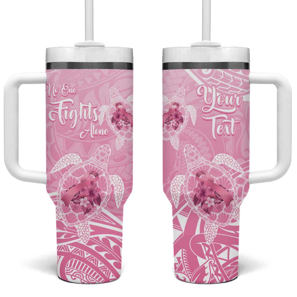 Polynesia Breast Cancer Awareness No One Fights Alone Turtle Ribbon Pink Custom Stanley Quencher 40oz Stainless Steel Tumbler With Handle