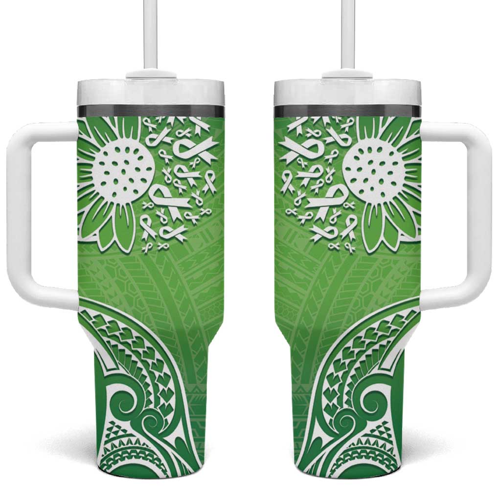 Polynesia Depression Awareness Sunflower Green Ribbons Custom Stanley Quencher 40oz Stainless Steel Tumbler With Handle