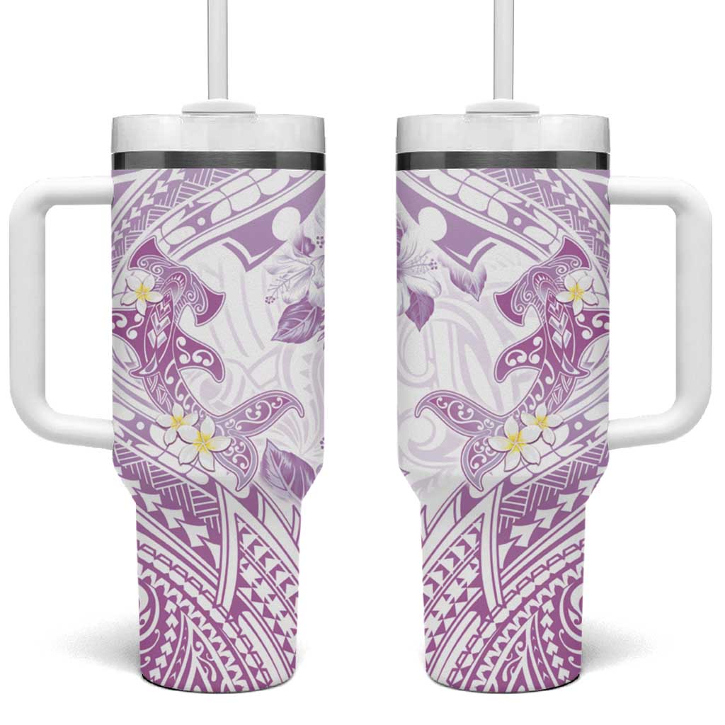 Polynesia Hammerhead Shark Tropical Flowers Tribal Lavender Custom Stanley Quencher 40oz Stainless Steel Tumbler With Handle