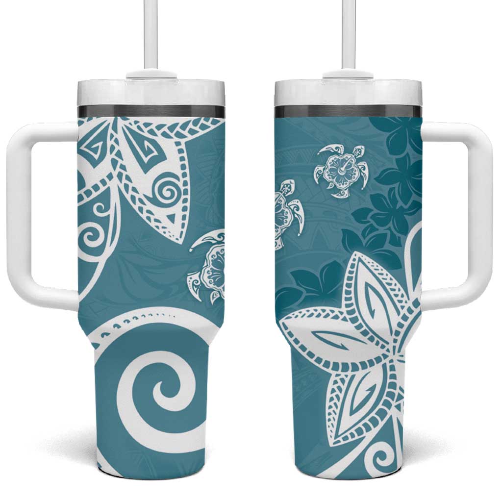 Polynesia Hippie Blue Tribal Turtle Floral Custom Stanley Quencher 40oz Stainless Steel Tumbler With Handle