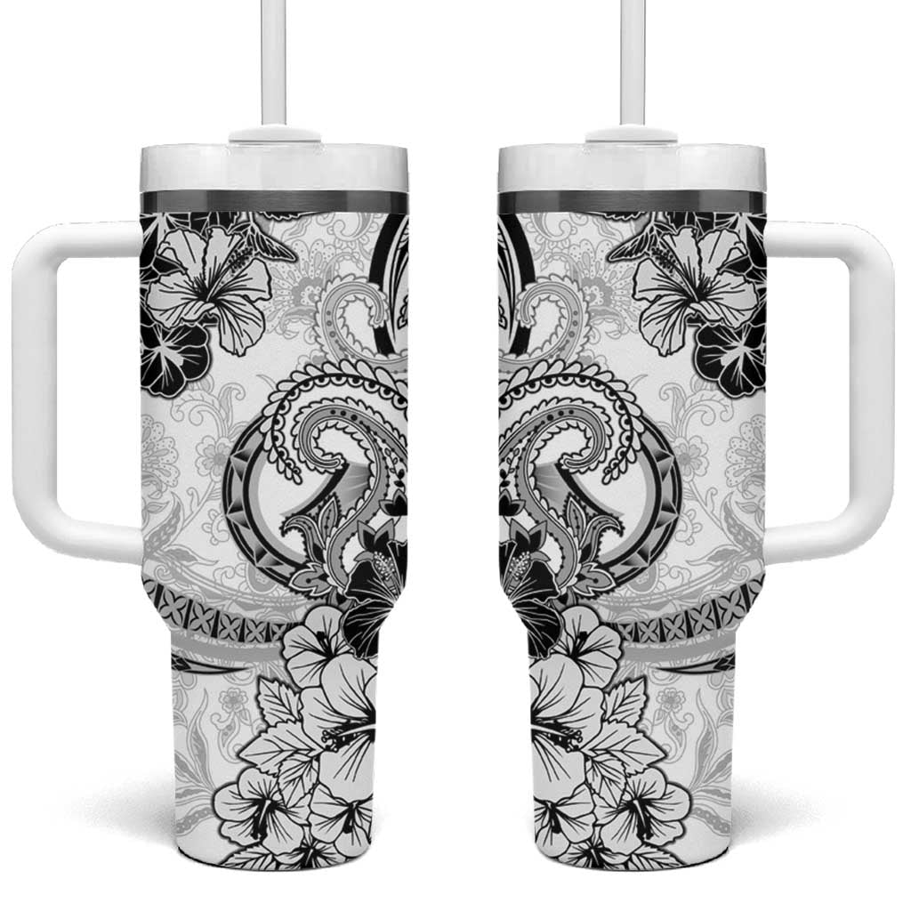 Polynesia Paisley Mix White Polynesian Custom Stanley Quencher 40oz Stainless Steel Tumbler With Handle