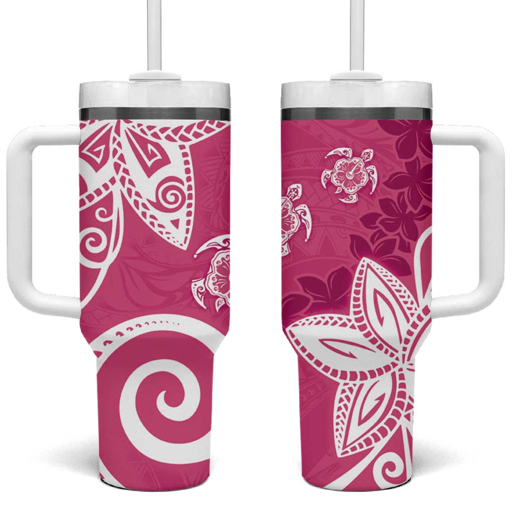 Polynesia Pink Tribal Turtle Floral Custom Stanley Quencher 40oz Stainless Steel Tumbler With Handle