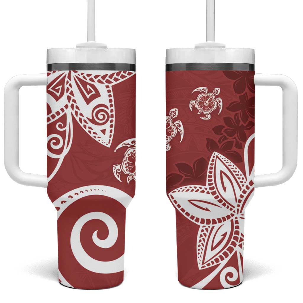 Polynesia Red Tribal Turtle Floral Custom Stanley Quencher 40oz Stainless Steel Tumbler With Handle