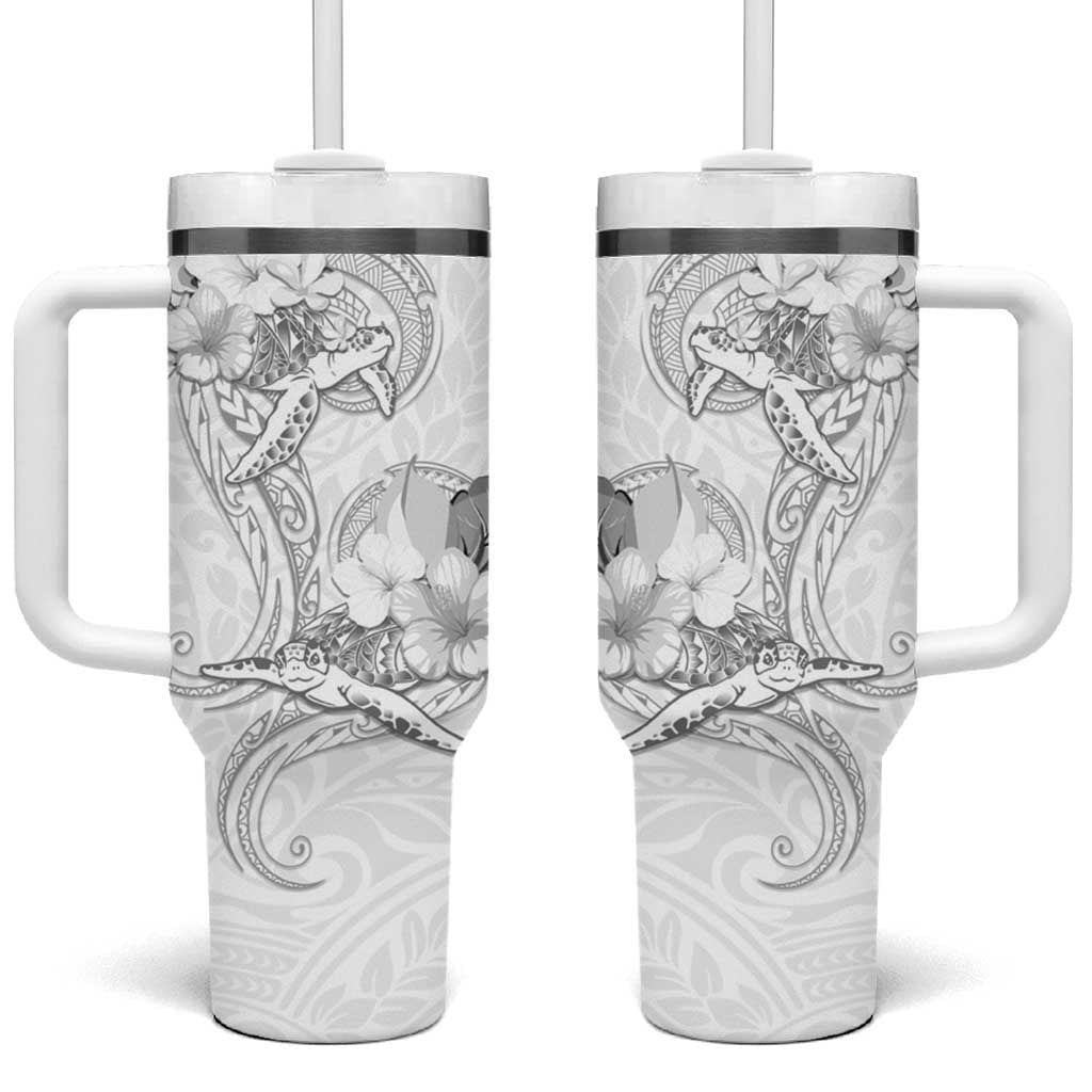 Polynesia Sea Turtle Happy Valentine Day White Custom Stanley Quencher 40oz Stainless Steel Tumbler With Handle