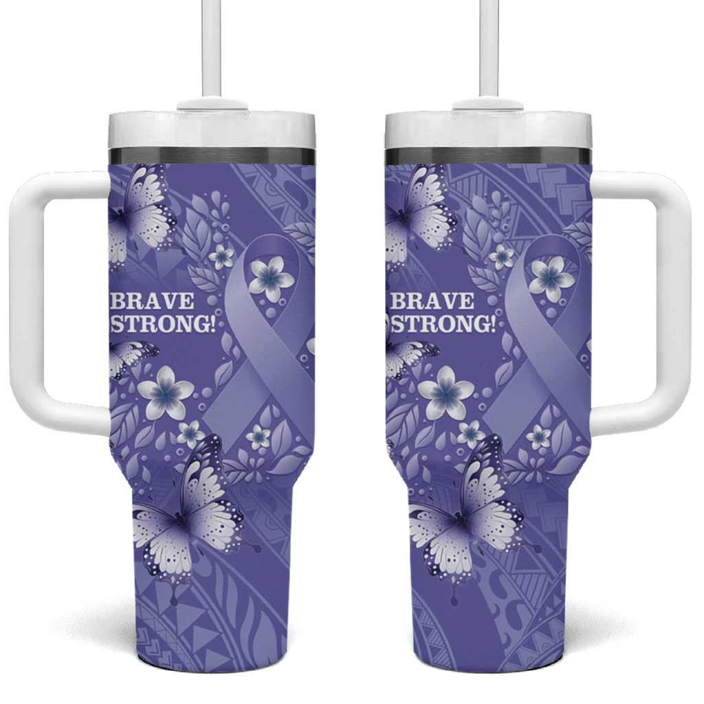 Polynesia Stomach Cancer Awareness Periwinkle Ribbon Brave Strong! Custom Stanley Quencher 40oz Stainless Steel Tumbler With Handle